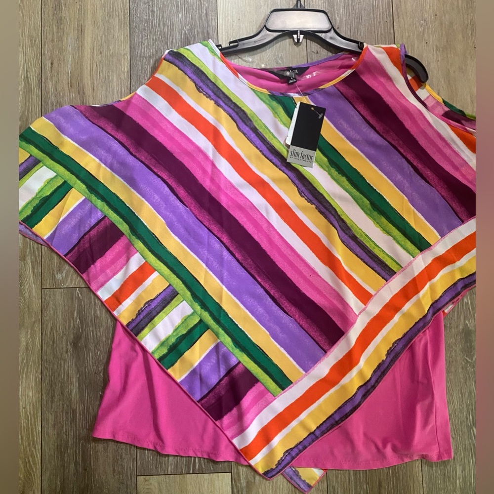 Slim Factor womens size L Women's Multicolor Striped Top-NWT - Picture 3 of 3